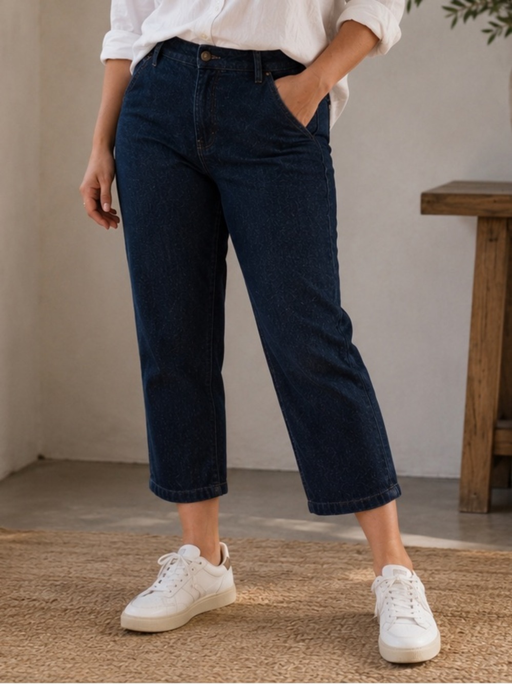 Zara Dark Wash Cropped Straight Leg Jeans High Rise Size 10 EU 42